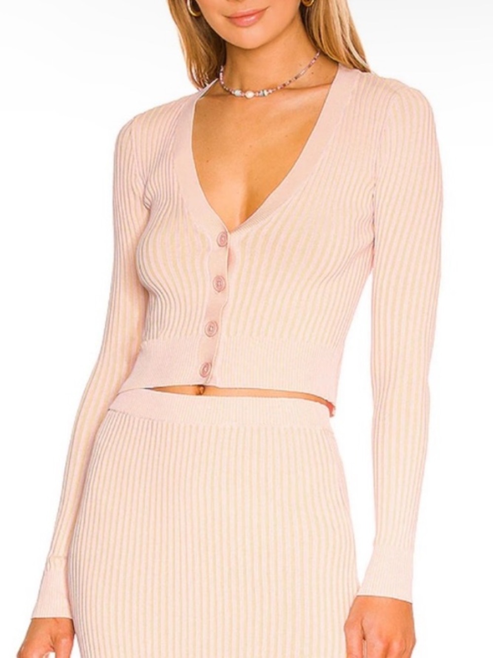 L* Space Sundown Cropped Cardigan Rose Quartz Mellow Yellow Ribbed Size XS